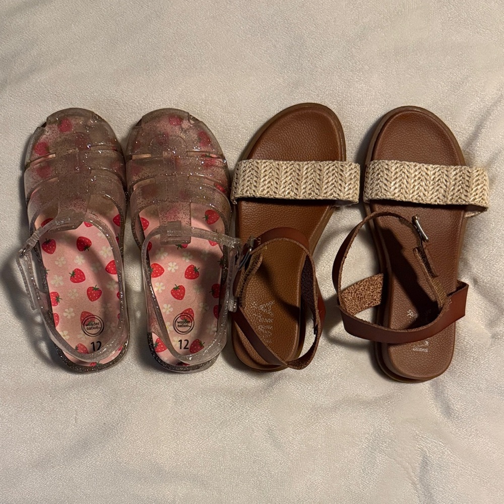 Kids Sandals Mia brown strappy size 13 and wonder nation clear jelly size 12